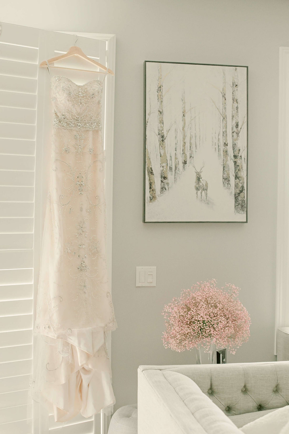 Wedding Dress Hanging in Lounge