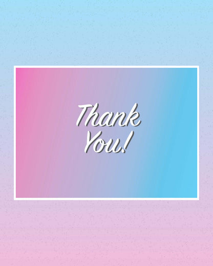 Blue and Pink Thank You Card on gradient blue and pink background