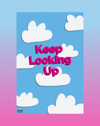 Cloudy Encouragement poster with blue and pink gradient background