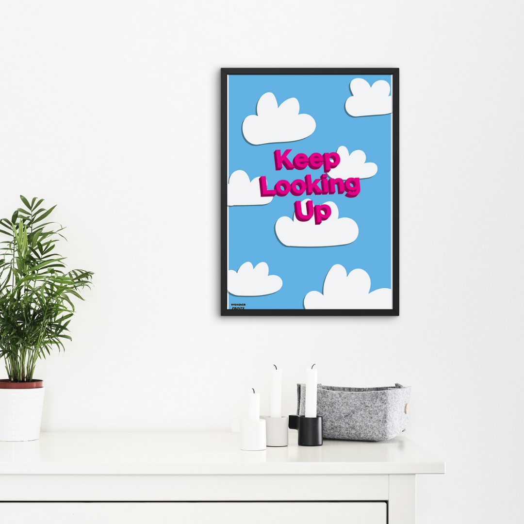 Mockup of Cloudy Poster in frame on a white wall