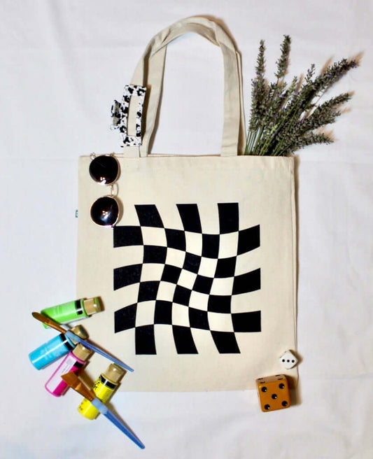 Dazed and Confused tote with decorations and white background