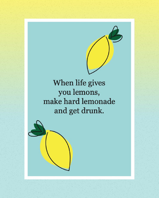 Hard Lemonade postcard with blue and yellow gradient background